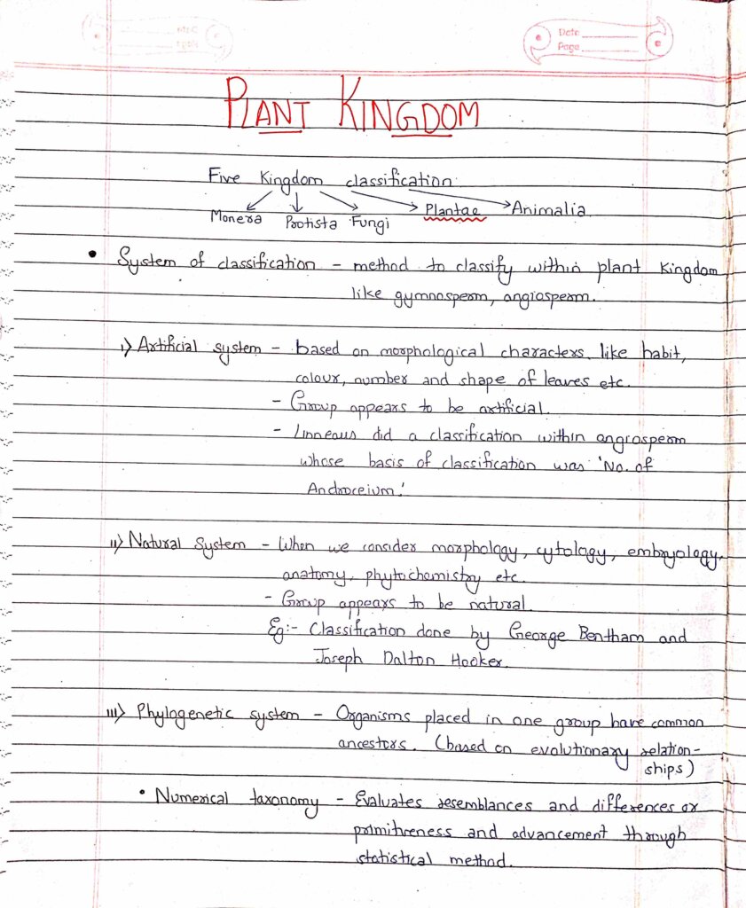 Plant Kingdom Class Biology Chapter Handwritten Notes For NEET