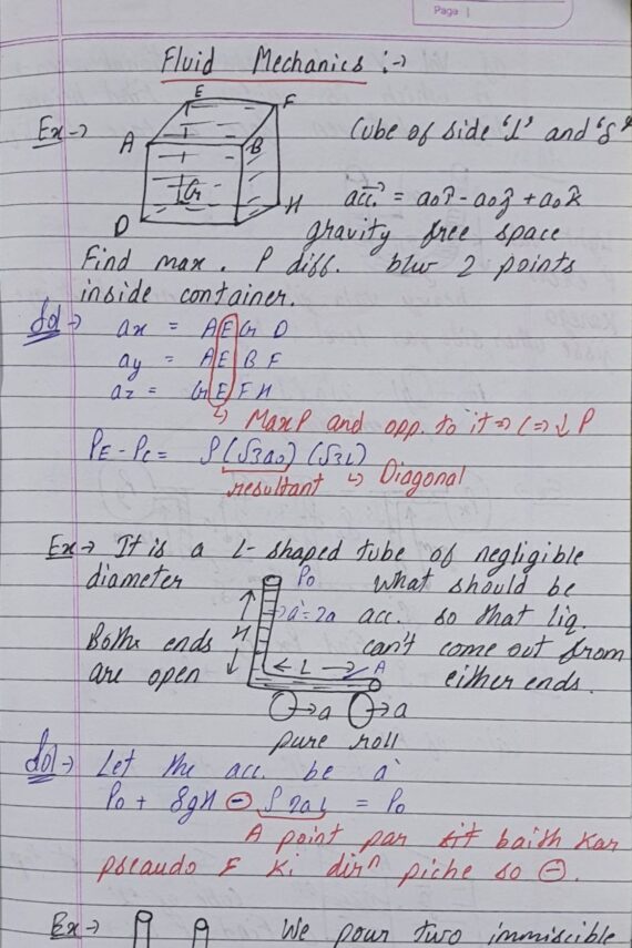 Fluid Mechanics For Class 11/JEE Handwritten Notes PDF