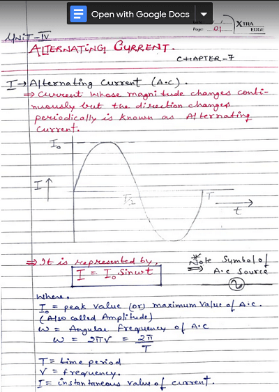 Ch 7 Alternating Current Xii Physics Handwritten Notes Pdf Shop Handwritten Notes Shn 2459