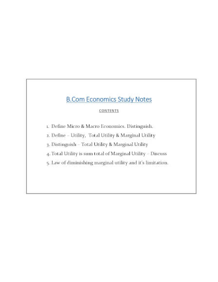 B.Com Economics Study Notes – Utility – Shop Handwritten Notes (SHN)