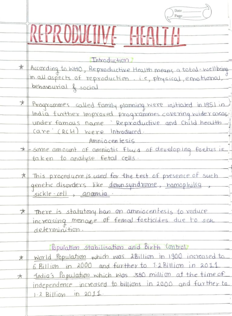 Class 12 Biology Chapter 4 Reproductive Health Ncert Based Notes ( In ...