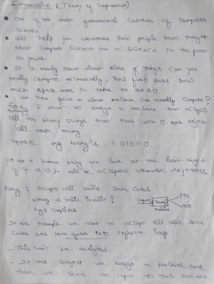 Handwritten Btech TOC (Theory Of Computation) Notes Pdf