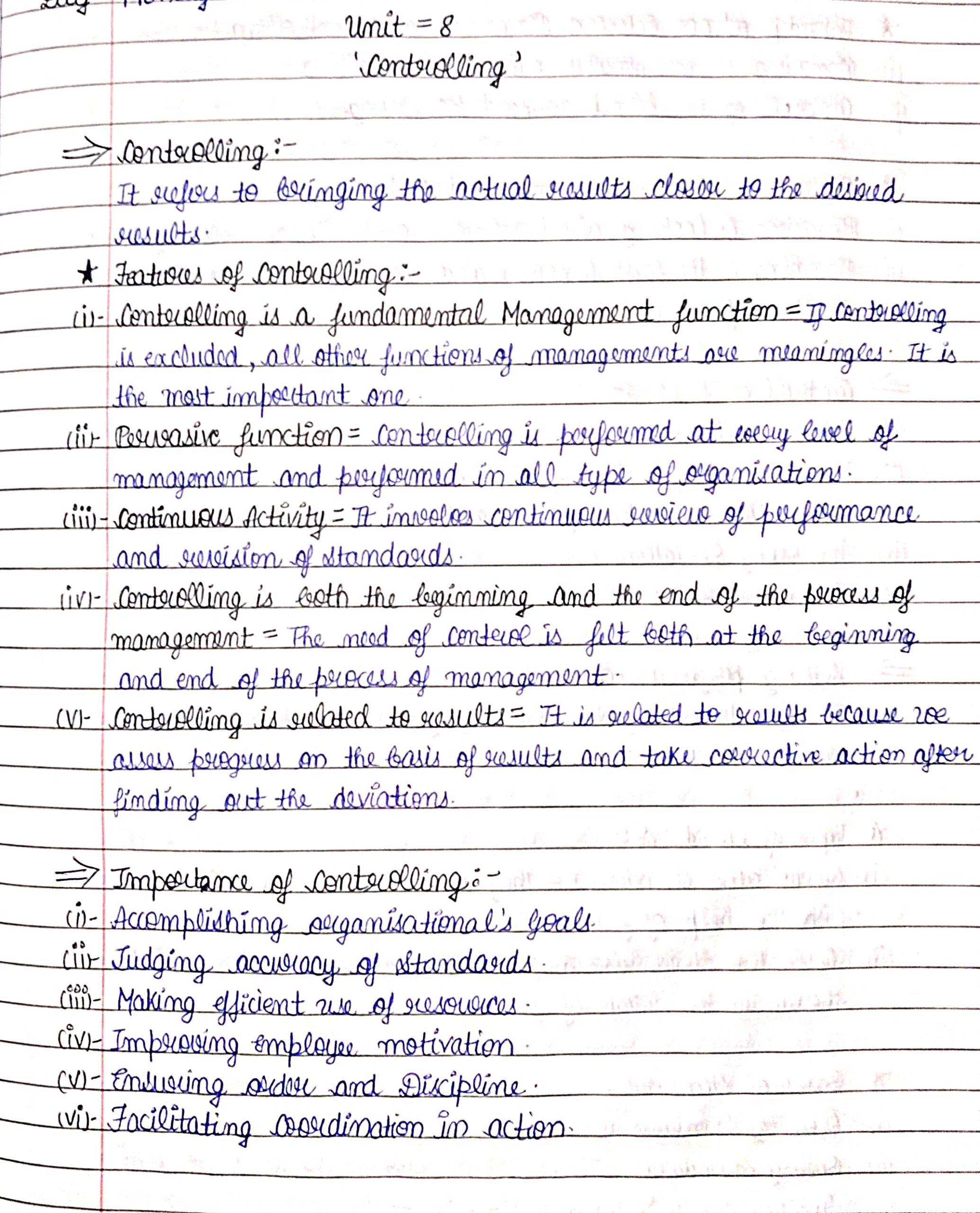 C 8 Controlling Class 12 Business Studies Handwritten Notes Shop 