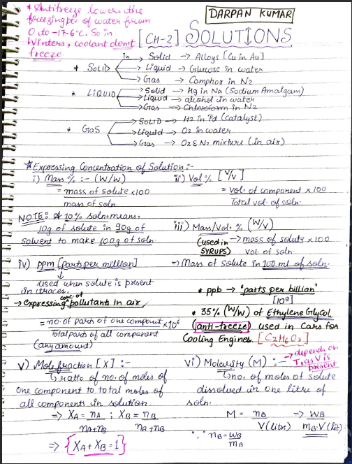 Ch-2 SOLUTIONS | Class 12 Notes | Full Chapter Handwritten Notes for BOARDS/NEET/JEE| Class 12| Darpan Kumar