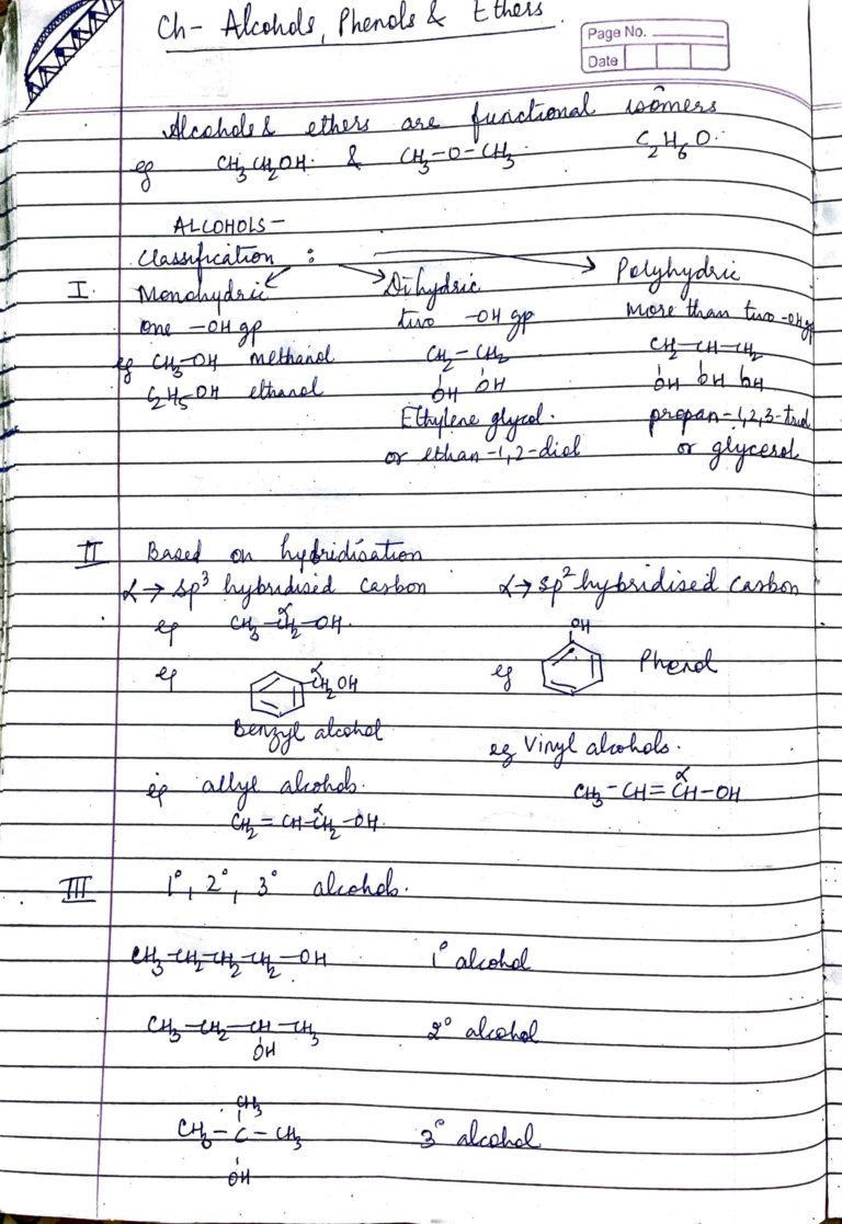 Chemistry Class 12 Alcohol and Phenol Chapter notes for NEET and CBSE