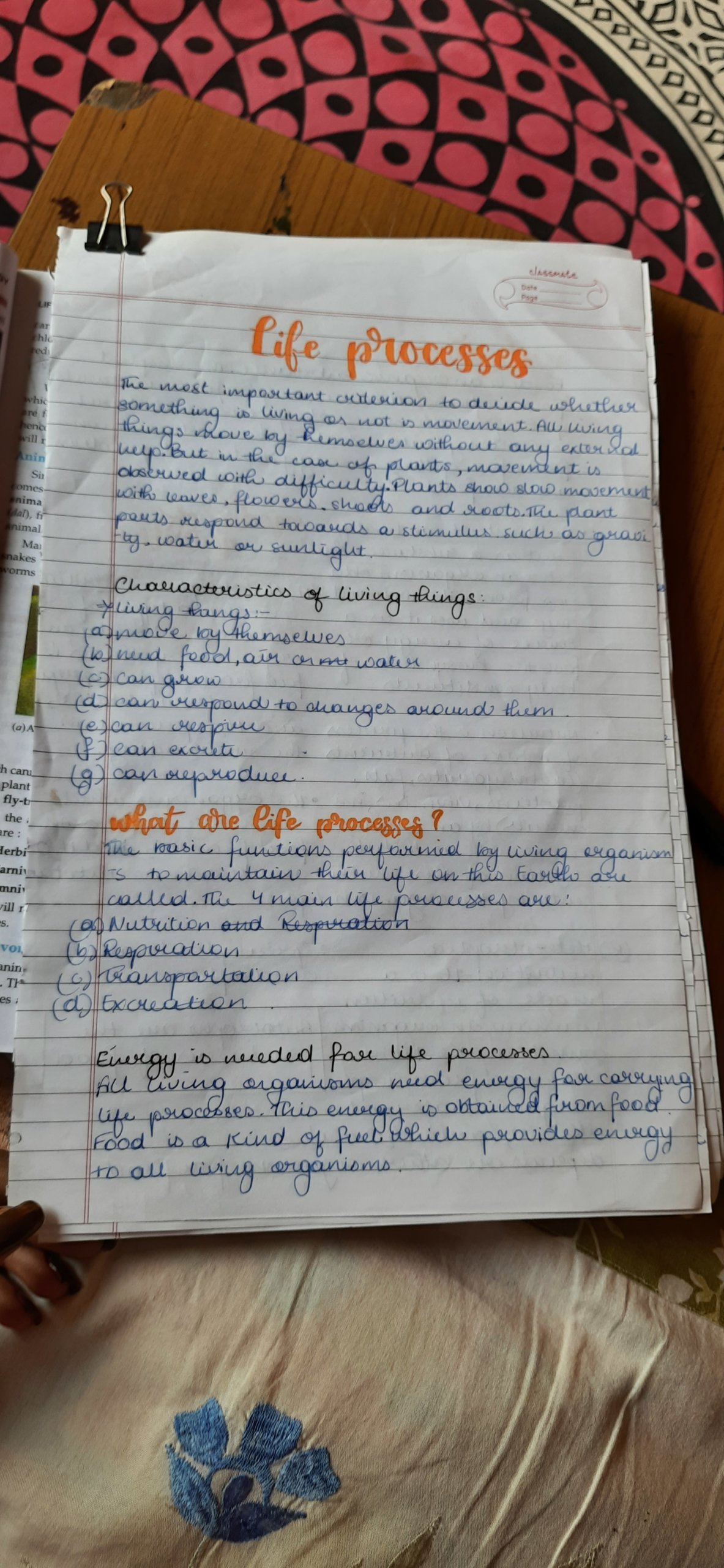 Life processes class 10- nutrition of plants and animals Handwritten Notes  PDF