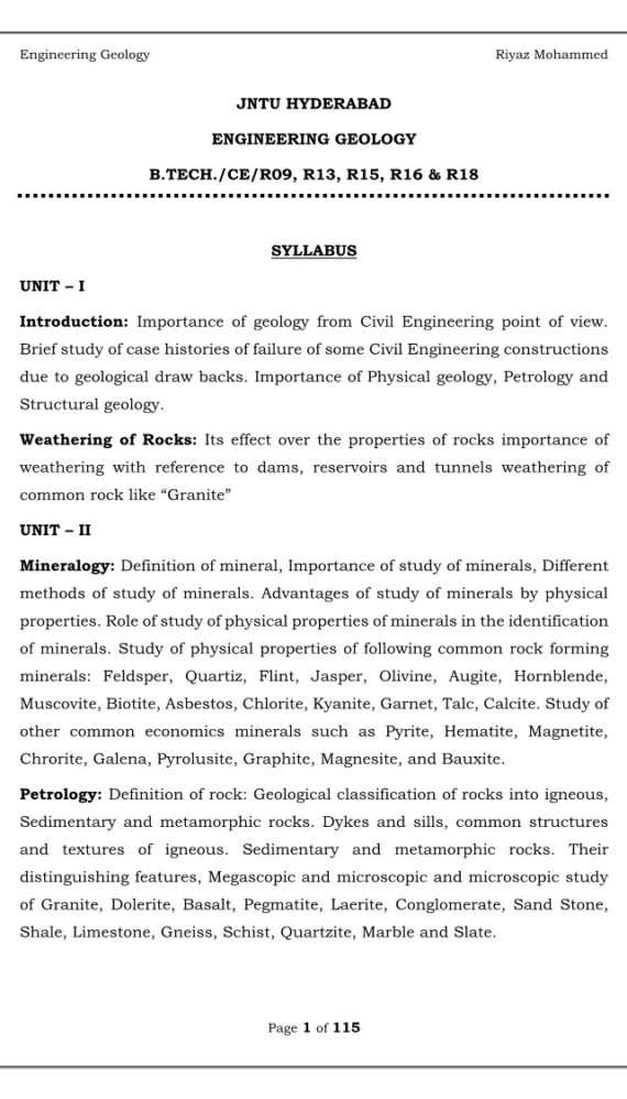 Engineering Geology Computerized Notes for Civil Engineering by Riyaz Mohammed