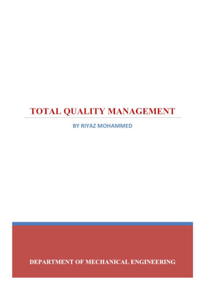 Total Quality Management Computerized Notes for Mechanical Engineering by Riyaz Mohammed