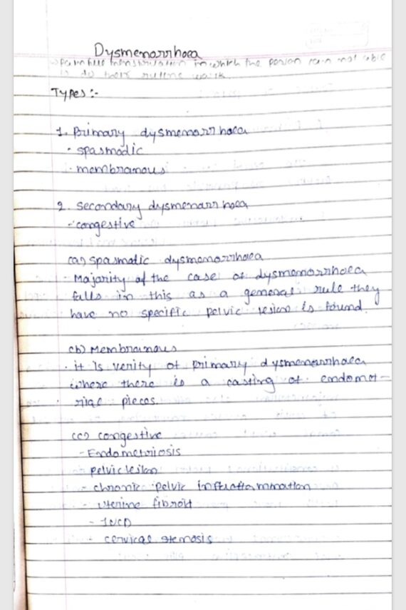 DYSMENORRHEA Handwritten Notes PDF Download - MBBS Class Notes