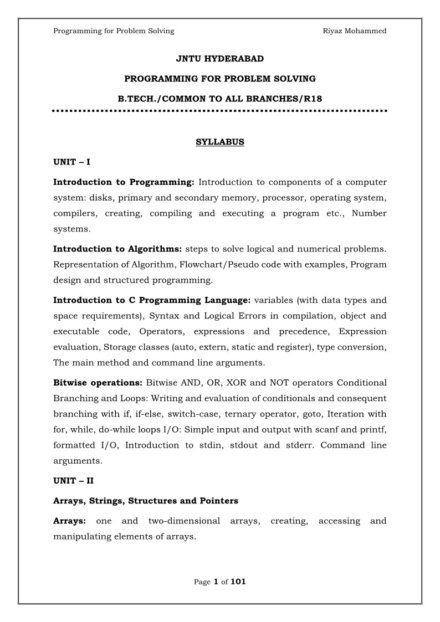 Programming for Problem Solving Computerized Notes for Engineering by Riyaz Mohammed