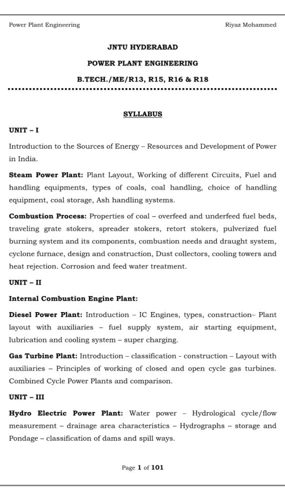 Power Plant Engineering Computerized Notes for Mechanical Engineering by Riyaz Mohammed