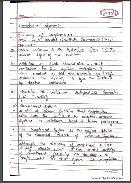 Complement system Handwritten Notes PDF