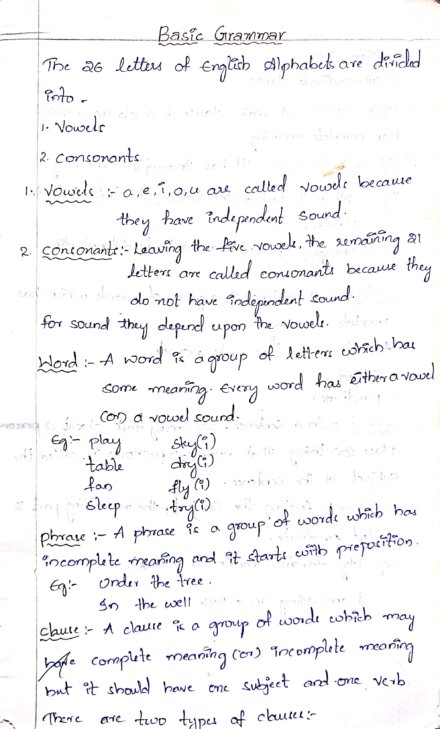 English Grammar Handwritten notes with examples for all competitive Exams