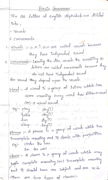 English Grammar Handwritten notes with examples for all competitive Exams