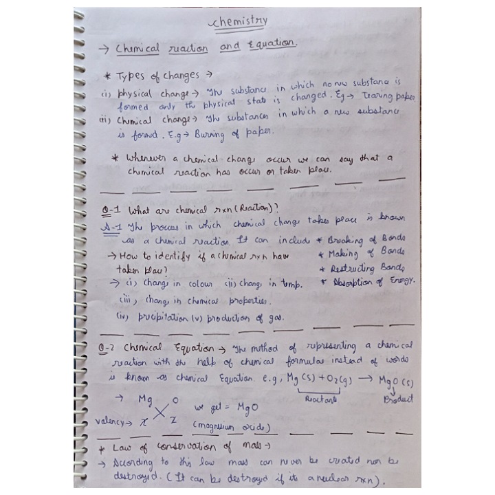 Class 10chemistry Ch 1chemical Reaction And Equation Handwritten Notes Shop Handwritten 6321