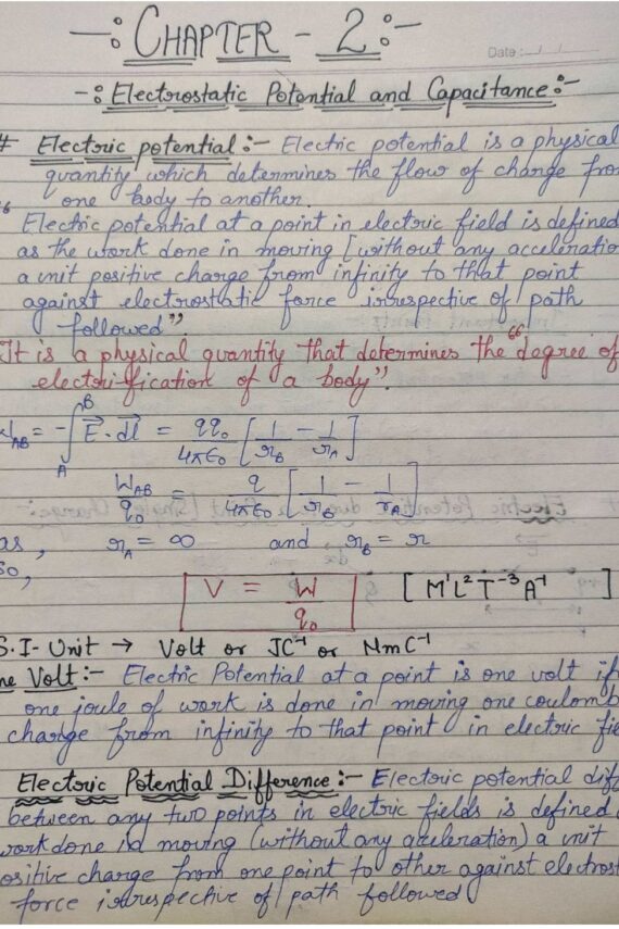 Physics Class 12th Chapter 2 Handwritten Notes PDF