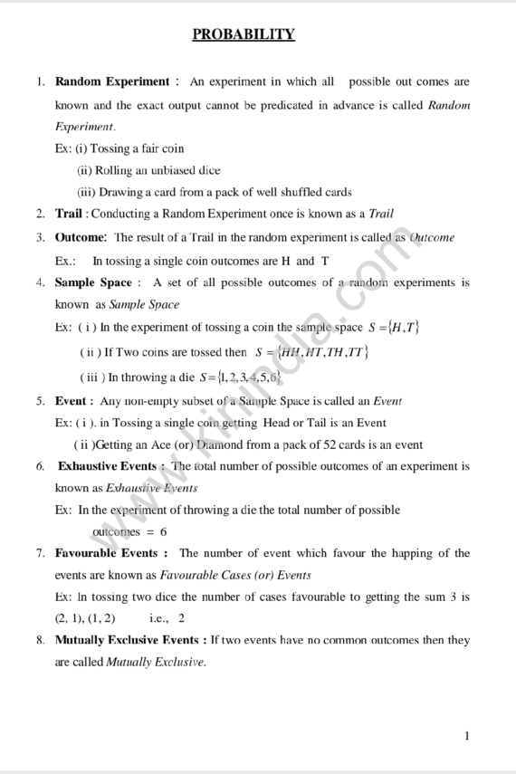 Class 12th Maths Topic: Aptitude - Probability Notes PDF Download