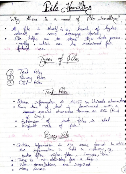 Computer: File handling handwritten notes for class 12th