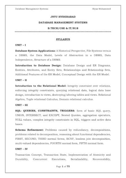 Database Management Systems Computerized Notes for Computer