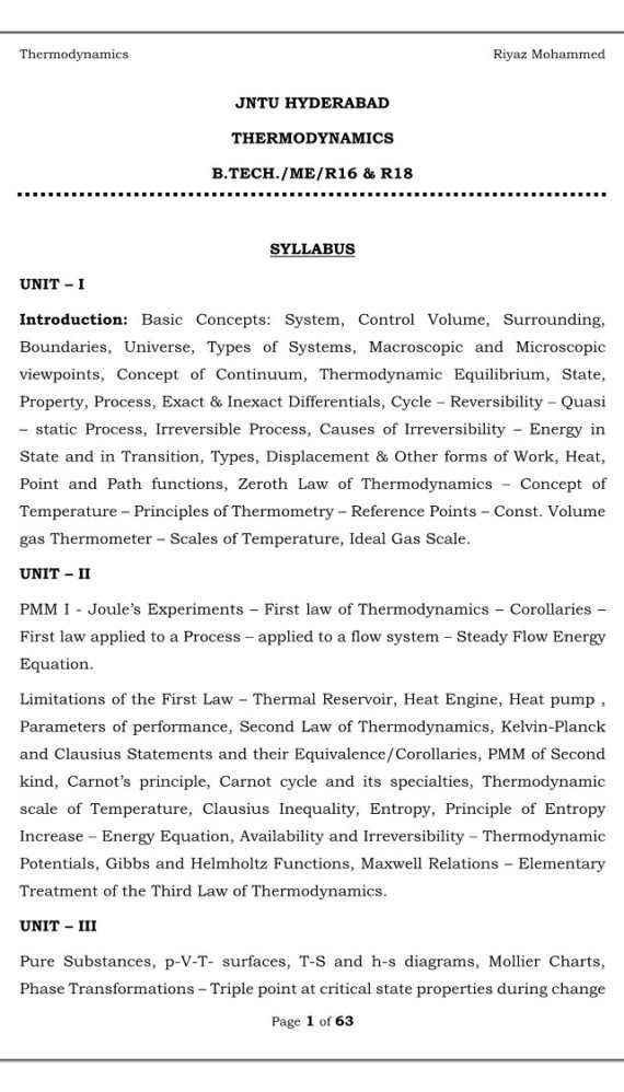 Thermodynamics Computerized Notes for Mechanical Engineering by Riyaz Mohammed