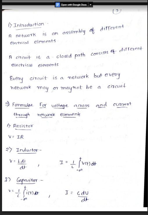 GATE and University Exam- Networks- Introduction and Basic concepts Handwritten Notes PDF