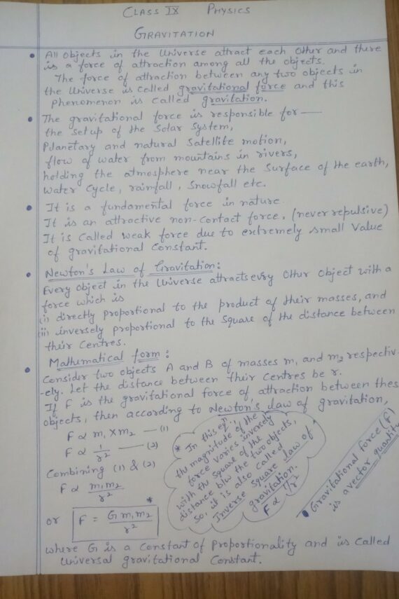 Physics Class 9 Gravitation Handwritten Notes