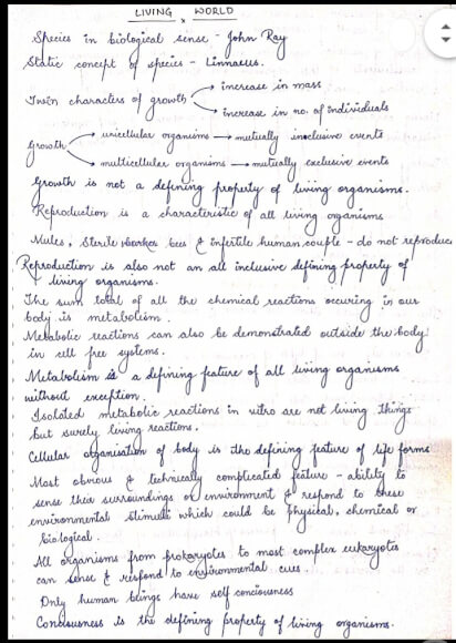 Living World Biology Class 11 Chapter 1 Handwritten Notes