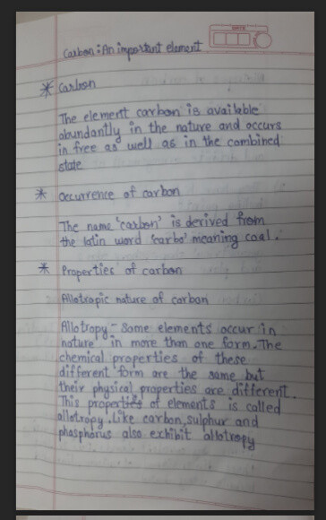 CARBON AN IMPORTANT ELEMENT TOPPER'S NOTES SSC BOARD ENGLISH MEDIUM