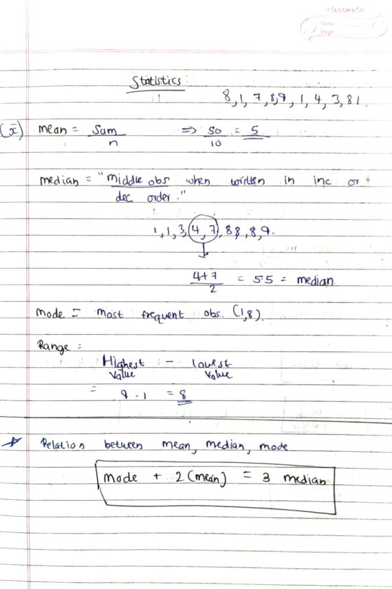 Statistics notes + tricks for CAT, IPMAT, DUJAT, JEE, SSC Handwritten Notes PDF