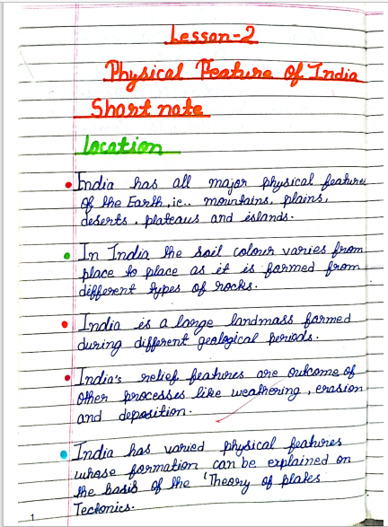 Class 10 Geography chapter 2 Physical features of India Handwritten Notes PDF
