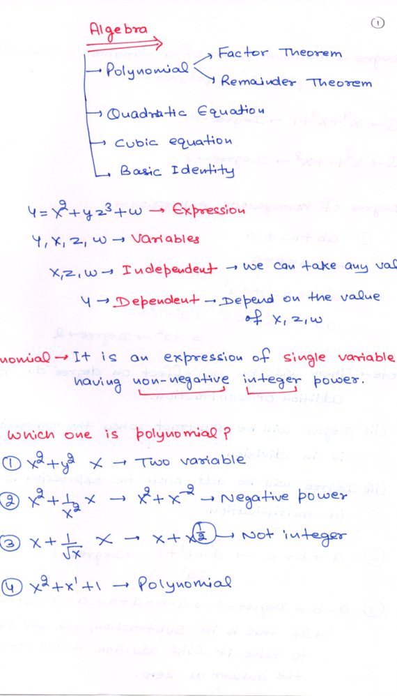 Mathematics: Algebra class notes for SSC Handwritten Notes PDF