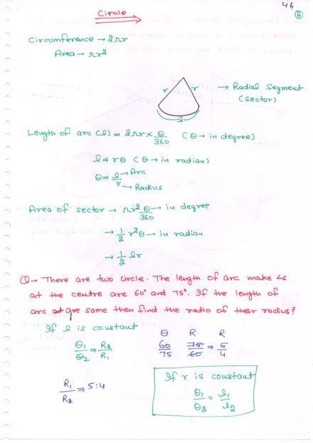 Geometry- Circle Handwritten Notes PDF