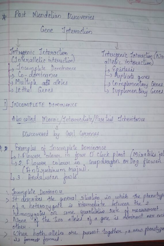 Handwritten notes of class 12th biology chapter 5: Principles of Inheritance and Variations part 1