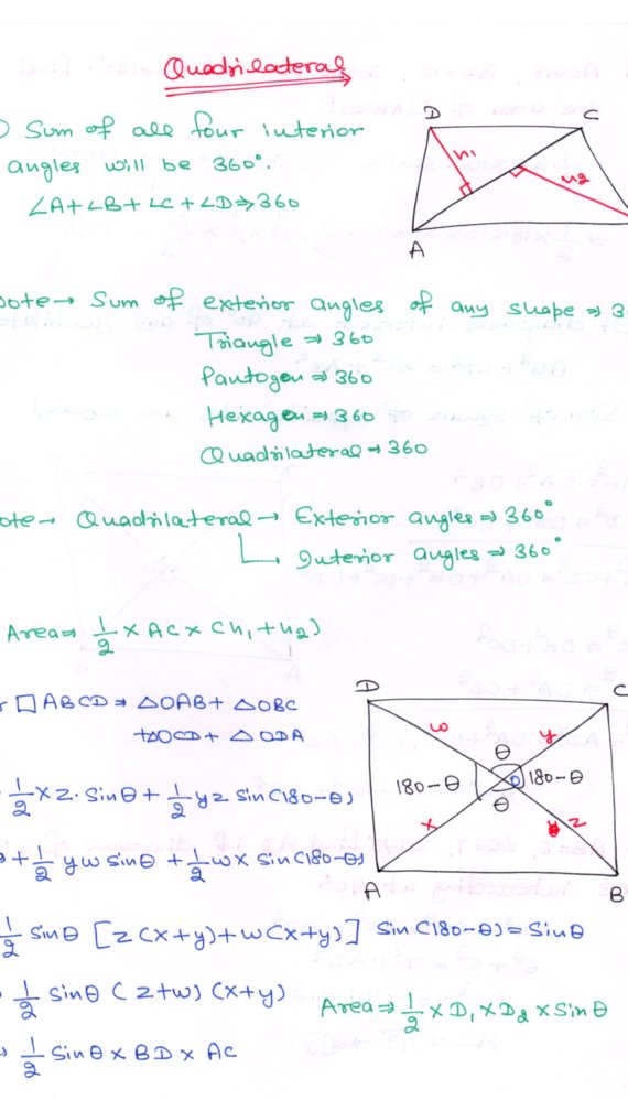 Geometry- Quadrilateral Handwritten Notes | Shop Handwritten Notes (SHN)