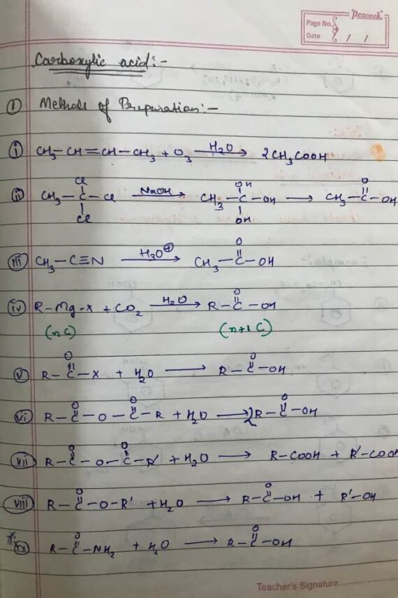 Class 12 Carboxylic Acid Handwritten Notes For NEET/JEE/BOARDS Aspirants