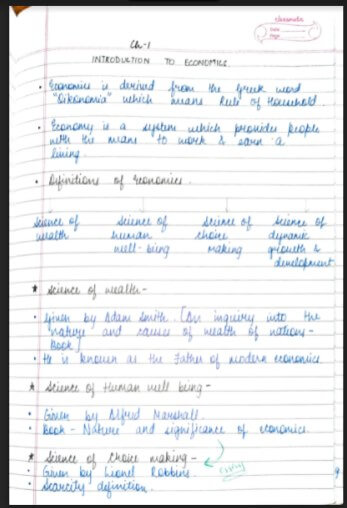 Class 11th Chapter 1 Introduction to Economics Handwritten Notes PDF - SHN Notes