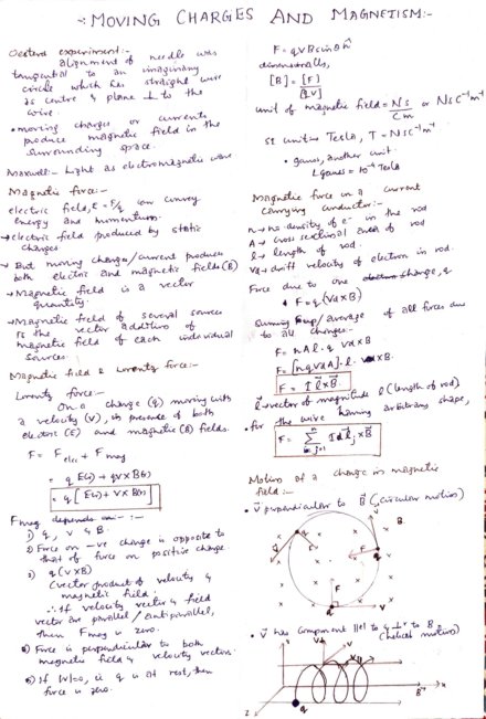 Class 12 Chapter 4 Moving Charges And Magnetism Physics Ncert Handwritten Notes Shop 6363