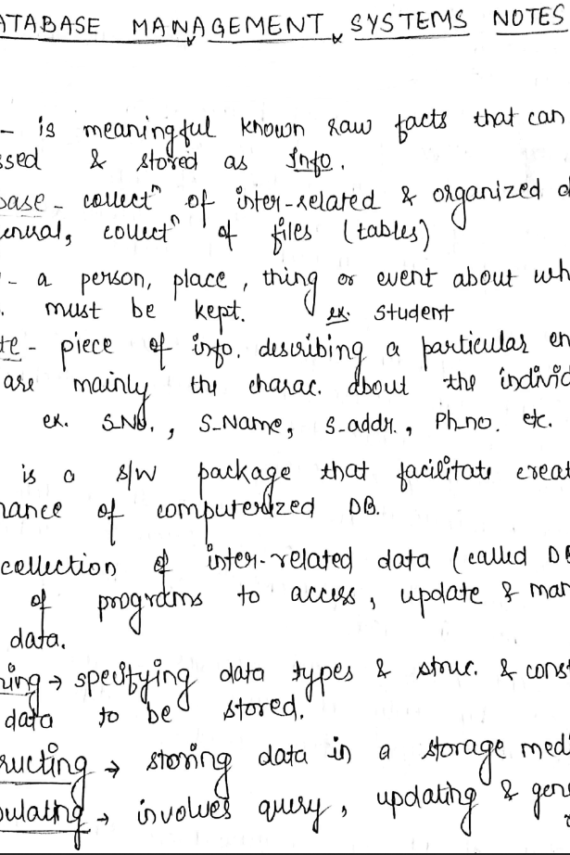 DATA BASE BASE INTRODUCTION Handwritten Notes PDF