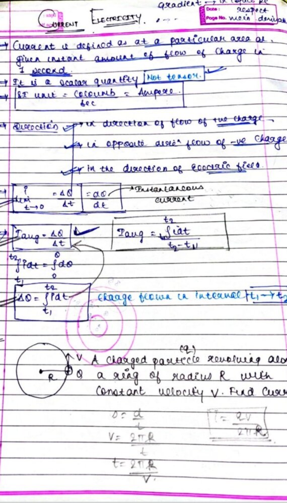 Current electricity notes by Bansari Mehta Handwritten Notes PDF