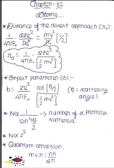 Atoms Class 12 formula notes for NEET Handwritten Notes PDF