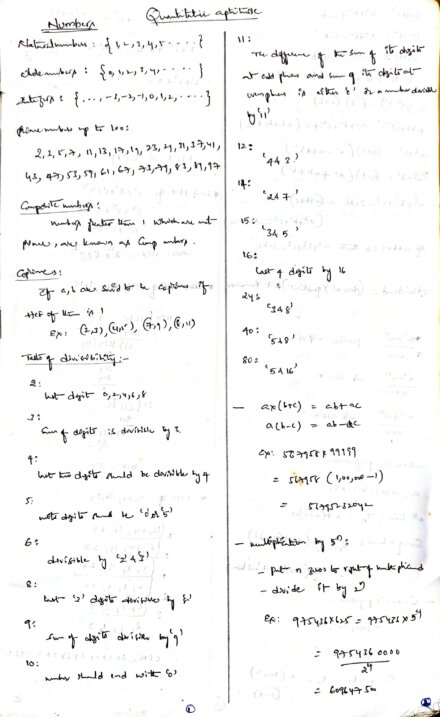 IMP Formulae - Quantitative Aptitude Handwritten Notes PDF
