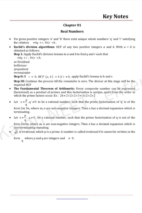 Class 10th Maths full syllabus key notes PDF