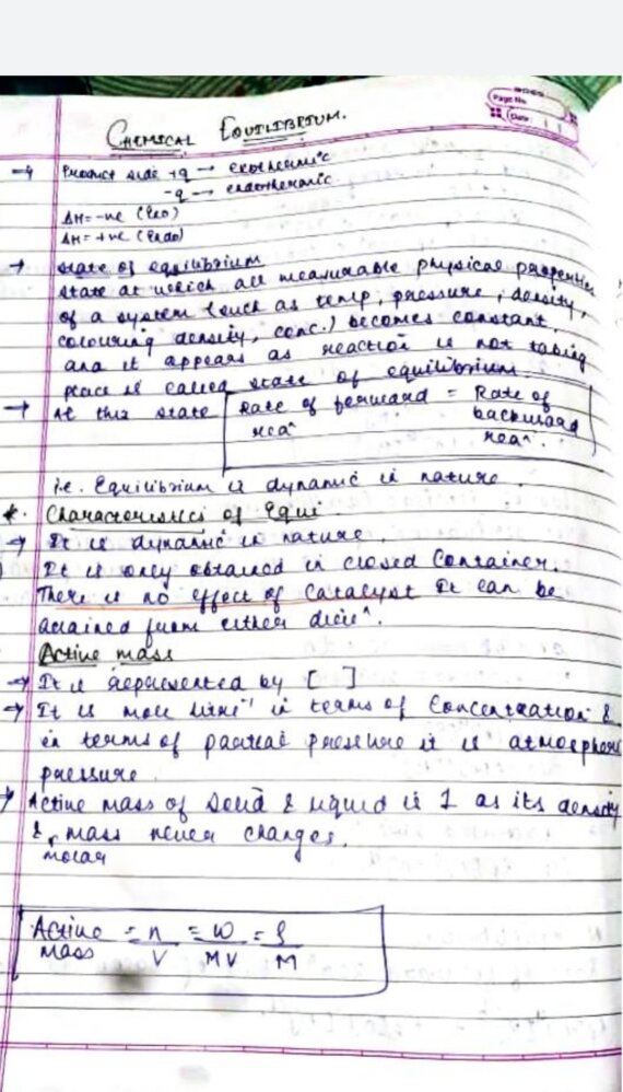 Chemical equilibrium notes for NEET JEE Handwritten Notes PDF