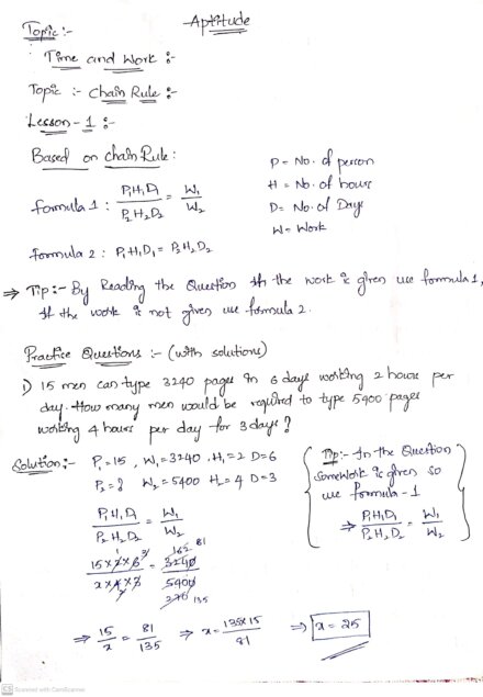 Time and Work- Chain Rule with Tips and tricks Handwritten Notes PDF