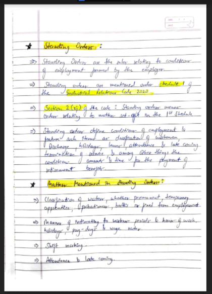 Labor law Handwritten Notes PDF - LLB (Bachelor of Laws) | Best SHN Notes