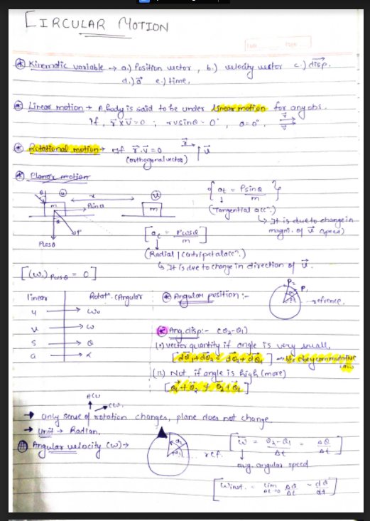 Circular Motion - NEET Physics Handwritten Notes Class 11th