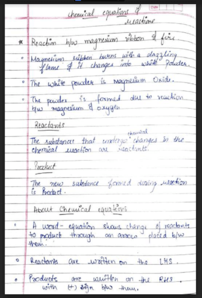 Class 10 Chemical Equation and Reaction Handwritten Notes PDF