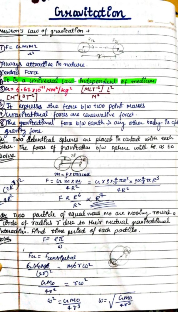 Gravitation Handwritten notes | NEET physics notes PDF
