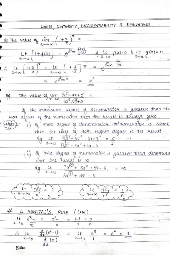 Jee Mains Imp questions and concepts from Calculus Handwritten Notes PDF