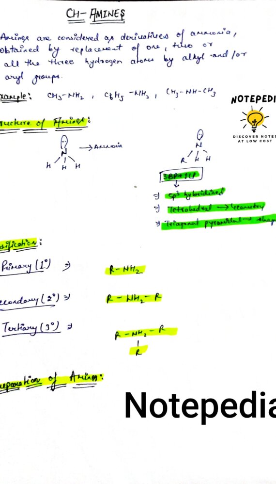AMINES CLASS12/NEET/IITJEE Handwritten Notes PDF